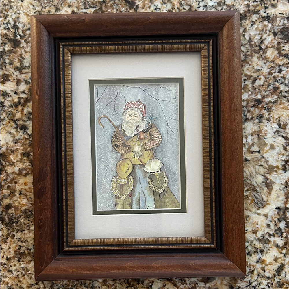Framed Vintage Santa Claus watercolor print, Christine Kennedy artist